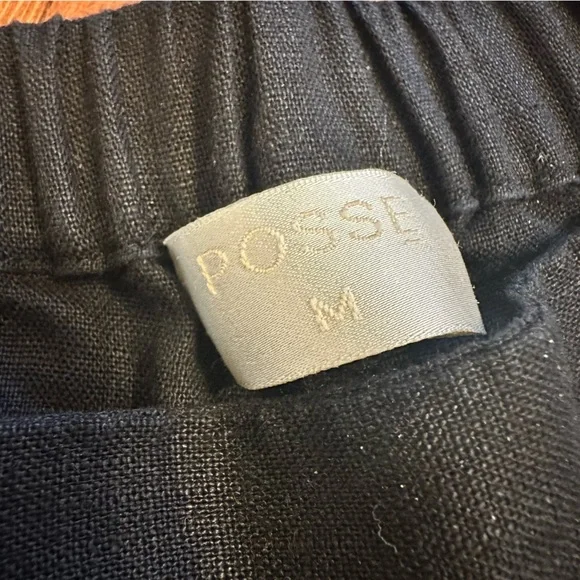 Posse Tia tailored linen flared pants black medium elastic back waist - Picture 4 of 11